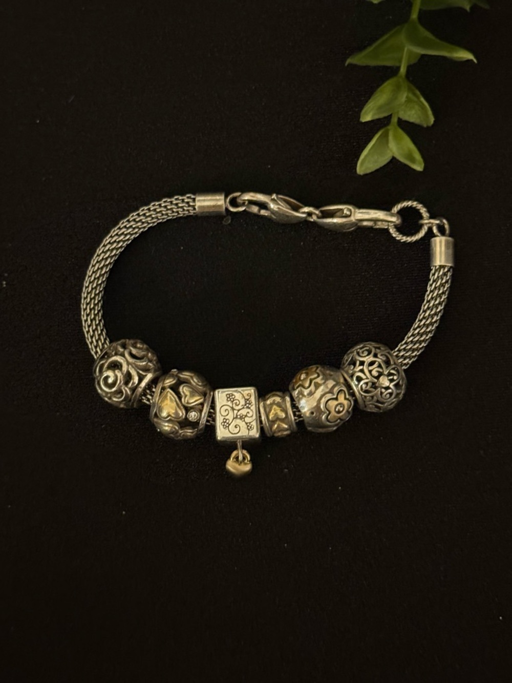 Brighton Two-Tone Silver Bracelet with Gold Heart & Floral Charms - Picture 8 of 9